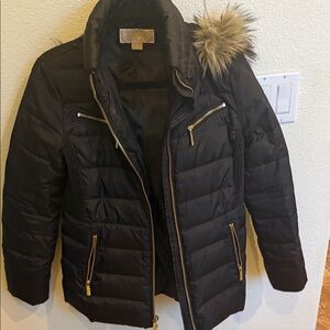 Michael Kors Black Puffer Jacket with Gold Accents